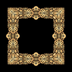 Square vector golden heavy thick frame on a black background for your design.