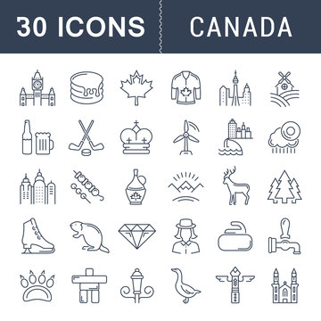 Set Vector Flat Line Icons Canada