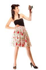 Teen girl with old camera