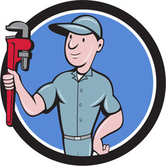 Handyman Monkey Wrench Circle Cartoon