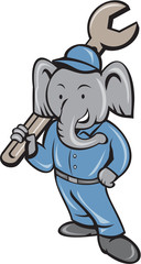 Elephant Mechanic Spanner Standing Cartoon