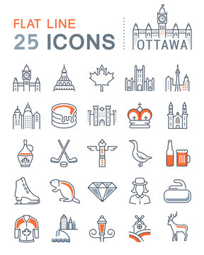 Set Vector Flat Line Icons Ottawa