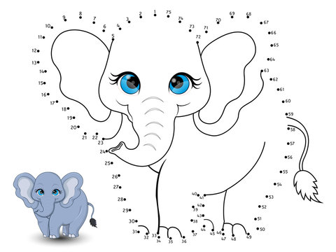 Elephant Connect the dots and color set 1