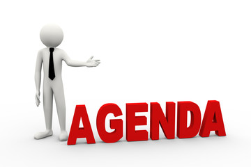 3d businessman with word agenda