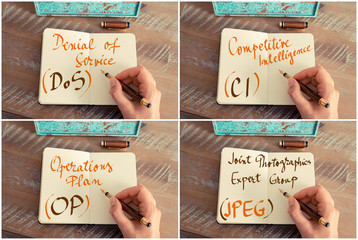 Obraz premium Photo collage of business acronyms written on notebook