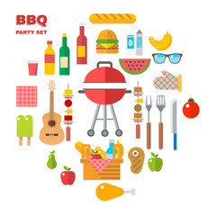 Flat Design Picnic BBQ elements Vector