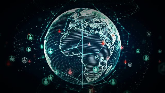 4K Digital World Networks of People Blue - A stylized rendering of the earth as a digital entity conveying the idea of the modern digital age and global connectivity. Seamless Loop.