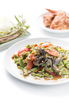 Long Bean Salad with salted crab, Thai food