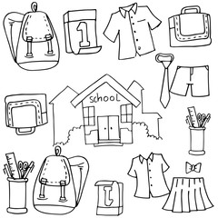 Doodle of school object bag tools
