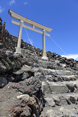Terrain on climbing route on Mount Fuji, a symmetrical volcano and tallest peak in Japan which is...