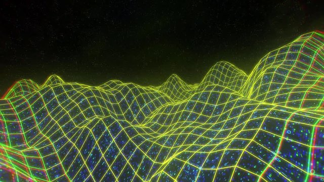 Landscape terrain flyover binary retro video game 3d vector arcade wireframe 4k
