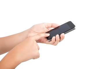 Female hand holding phone isolated with clipping path inside