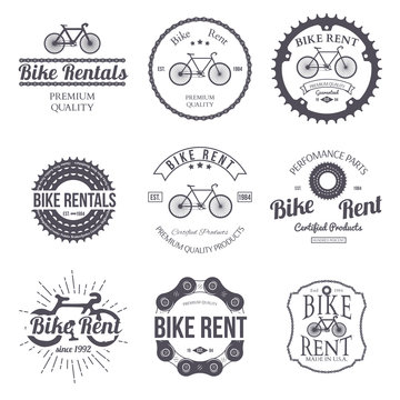 Bike rent. Set of vintage retro logo. Vector