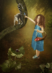 Little girl and lemur © nizhava1956