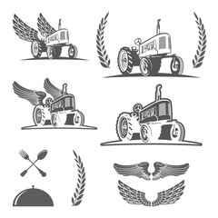 Set of retro farm tractor design. Vector