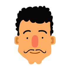 Cartoon Male face isolated on white. Vector