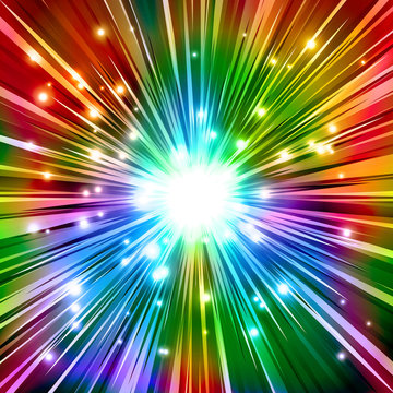 The Burst with rainbow rays and sparkles; Vector background of the explosion of powerful energy; Eps10