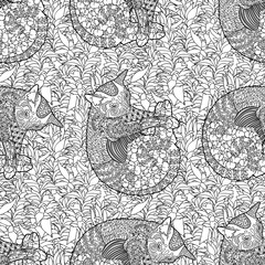 High detailed seamless pattern with cat.