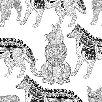 High detailed seamless pattern with dogs.