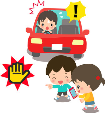 子どもの歩きスマホと交通事故のイメージイラスト Stock ベクター Adobe Stock