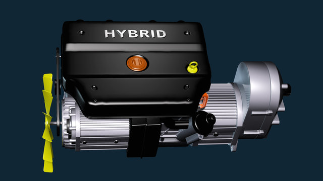 Ansicht eines Hybridmotors zum PKW-Antrieb