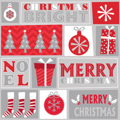 Christmas design ornament with red and silver background