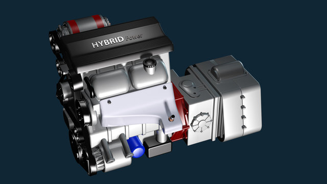 Ansicht eines Hybridmotors zum PKW-Antrieb