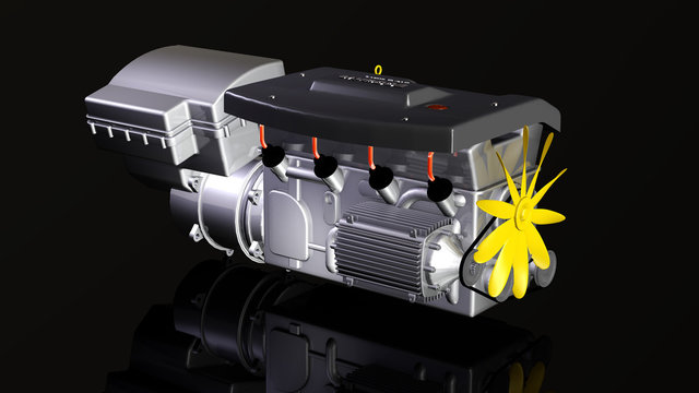 Ansicht eines Hybridmotors zum PKW-Antrieb
