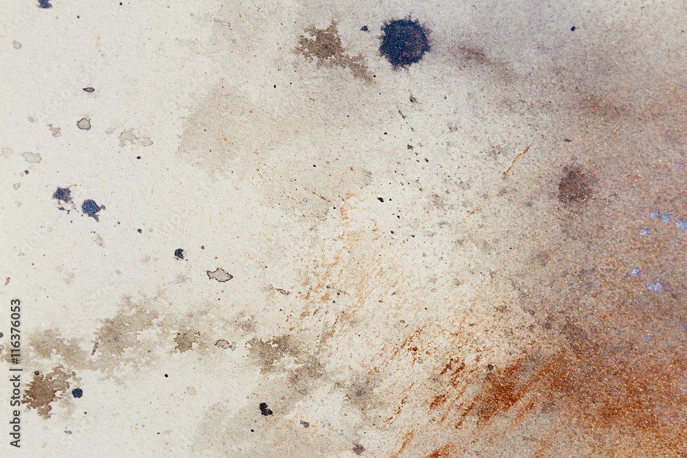 Poster abstract painting with blurry and stained structure. metal rust effect with glitter grains.
