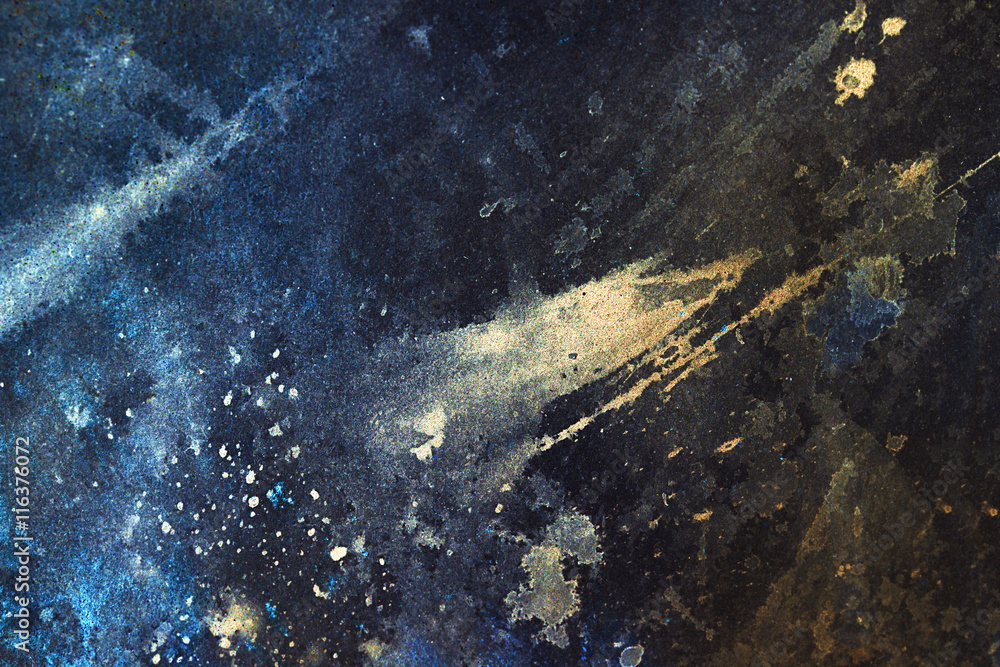 Aufkleber abstract painting with blurry and stained structure. Color effect and Computer collage. winter freeze effect.