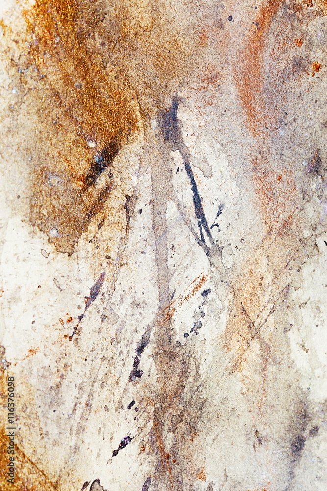 Poster abstract painting with blurry and stained structure. metal rust effect with glitter grains. painting