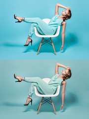 Woman on a chair in pin-up style.