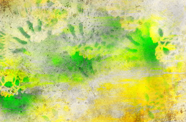 yellow and green watercolor with textures added, and ornament structure, watercolor painted background.