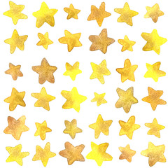 Golden stars watercolor seamless pattern