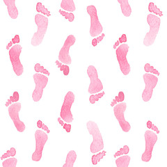 Fototapeta na wymiar Pink feet watercolor seamless pattern