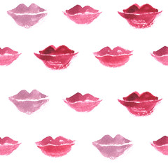Pink lips watercolor seamless pattern