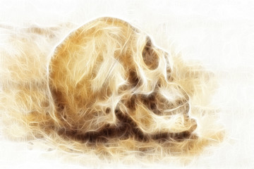 painting skull on paper and fractal effect.