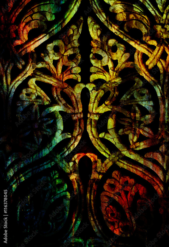 Poster floral pattern with ancient and oriental elements. computer collage.
