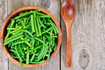 Green Beans in Wooden Bowl