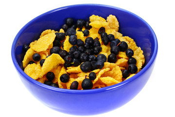 Cornflakes with Bilberry and Chocolate. Healthy Breakfast