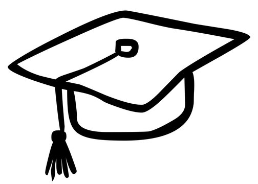 Doodle-Icon: Absolventenkappe &ndash; schwarz-wei&szlig; / gezeichnet / Vektor / freigestellt
