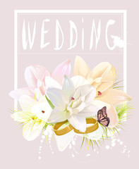 Wedding card with lily flowers