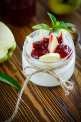 sweet homemade yogurt with apples and jam