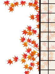 View of  autumn leaves  seen through open rice paper doors