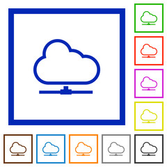 Cloud network framed flat icons