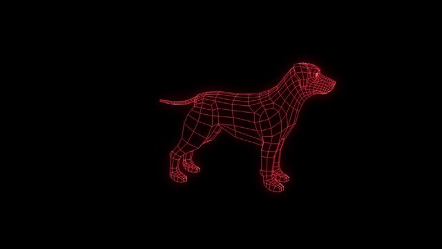 Dog in Hologram Wireframe Style. Nice 3D Rendering
