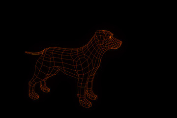 Dog in Hologram Wireframe Style. Nice 3D Rendering
