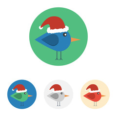 Flat icon with bird with santa hat