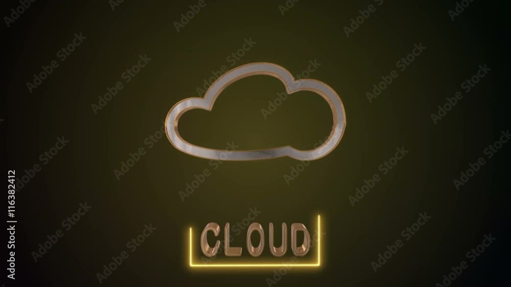 Poster cloud concept seamless looping 3d animation in gold and silver; including alpha matte