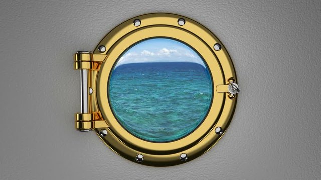 View through the ship porthole 3D animation